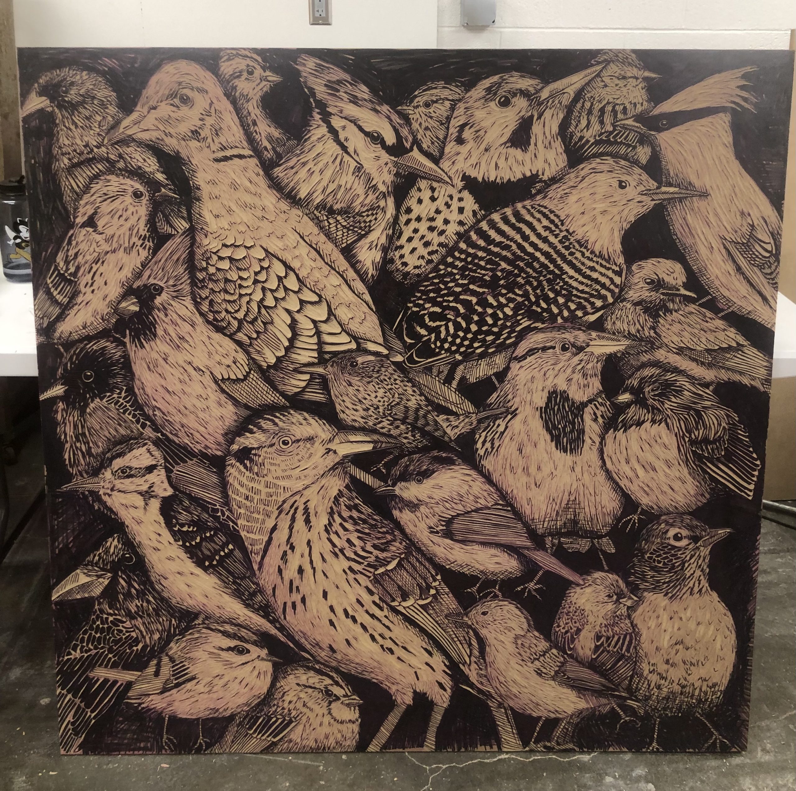 wood block after carving and before printing